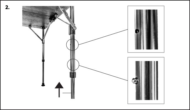 A picture of the side view and parts of a tripod.